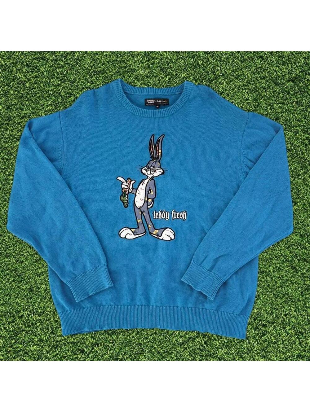 Looney Tunes x Teddy Fresh Bugs Bunny Blue Sweater XXL Fits L XL